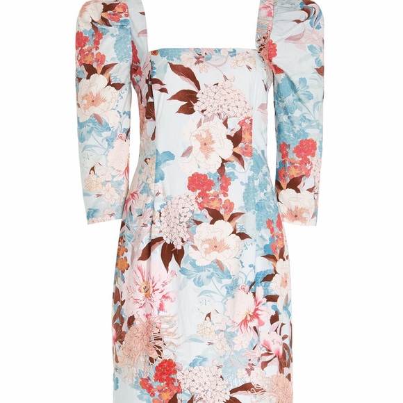 NWT Cara Cara Busy Puff-Sleeve Midi-Dress Japanese Floral blue - Picture 4 of 11